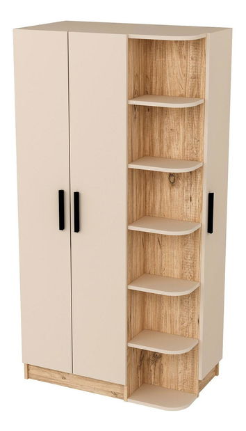 Rohová šatní skříní Lusia (borovice atlantická + béžová)