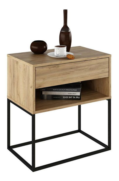 Noční stolek Autor (dub artisan + černá)