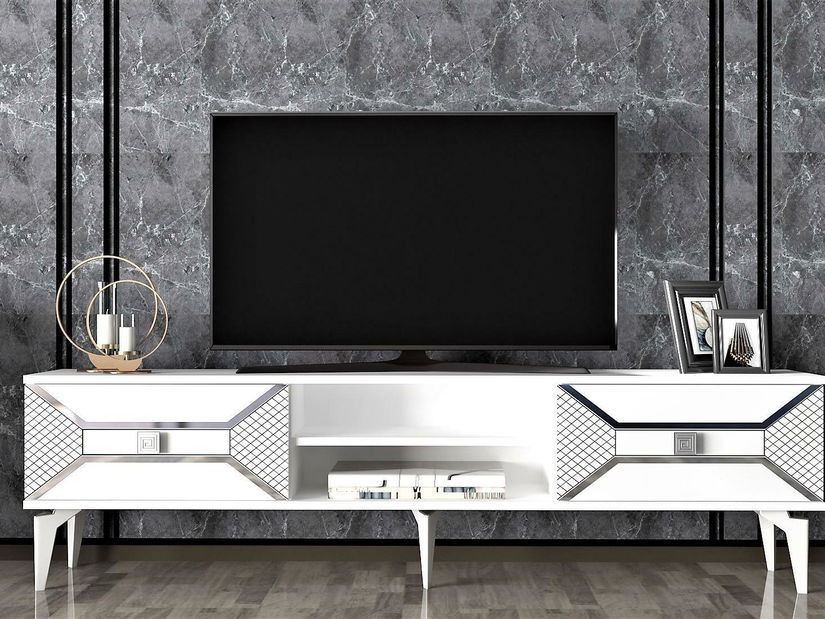 TV stolek/skříňka Velono (bílá + stříbrná)