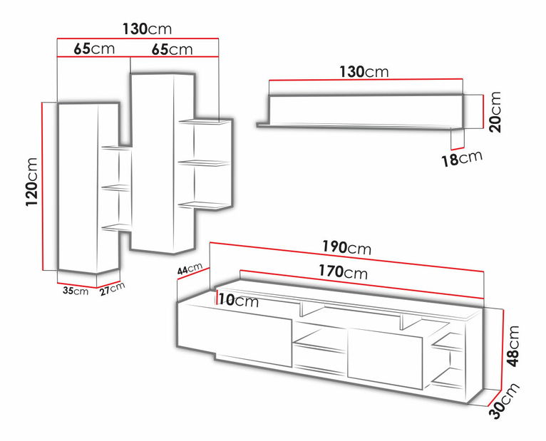 Obývací stěna Tess (bílá + dub velký)