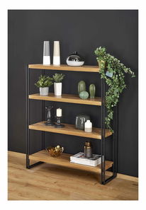 Regál Booker (přírodní dřevo + černá)