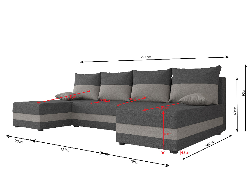 Rohová sedací souprava U Harmony U (tmavě šedá + šedá)