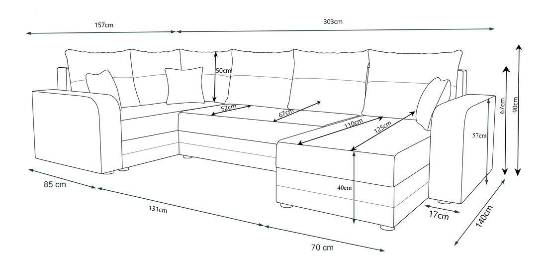 Rohová sedačka ve tvaru U Harmony Long (šedá + černá) (L)