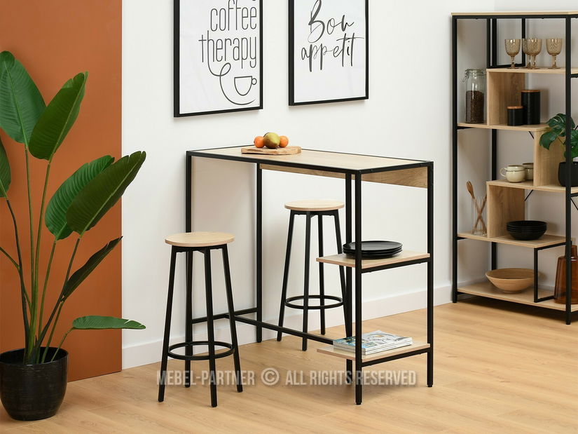 Barový set Everet (sonoma + černá) (pro 2 osoby)