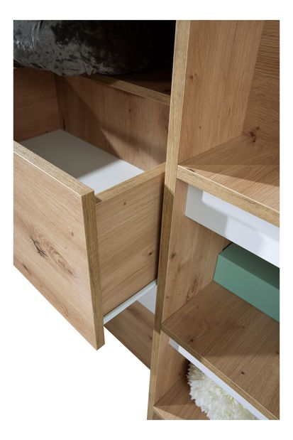 Dětská kombinovaná postel 90 cm Sami 1 (dub artisan + matná černá + bílá madla)