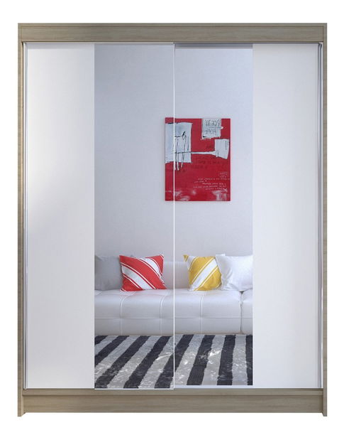 Šatní skříň Bianca I (bílá + sonoma + zrcadlo)