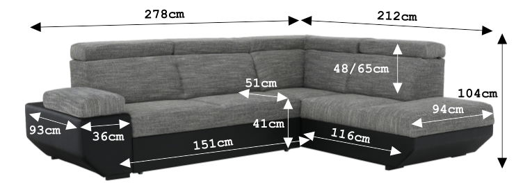 Rohová sedací souprava Akron černá + melír (P)