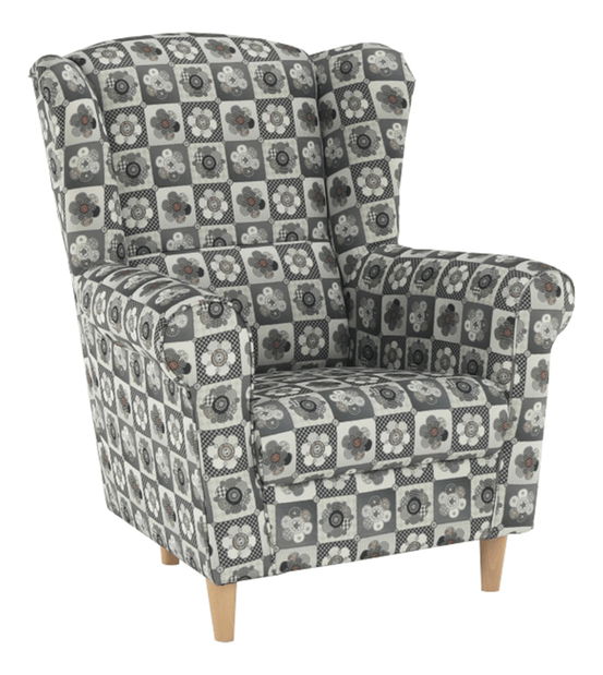 Křeslo ušák s taburetem Aevo patchwork N1