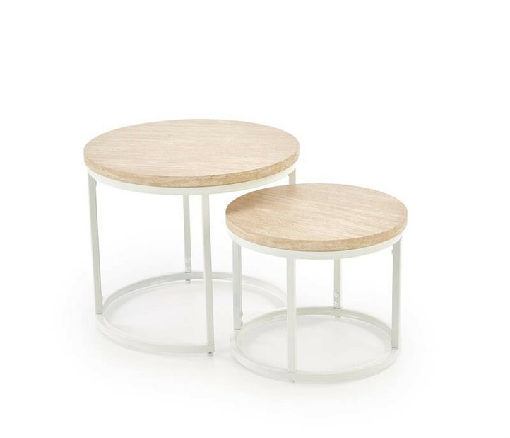 Set 2 ks konferenčních stolků Ozell (travertin + bílá)