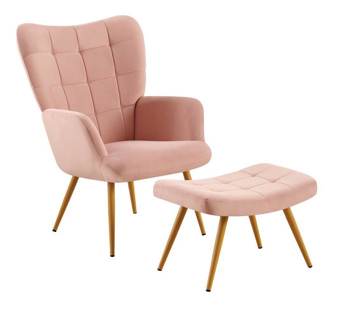 Křeslo s podnožkou Halago (růžová + dub)