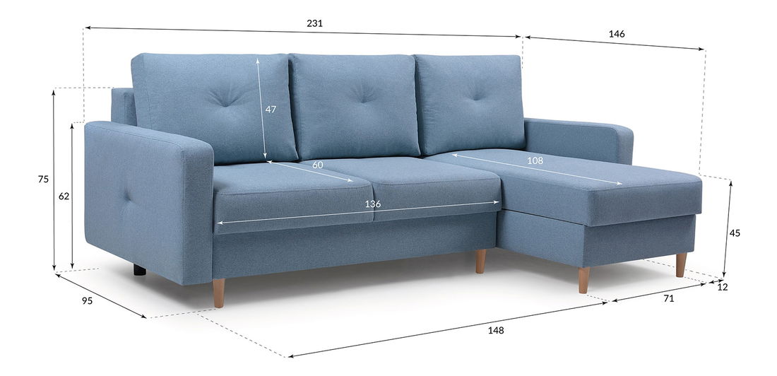 Rohová sedačka Vintari (světlomodrá) (P)