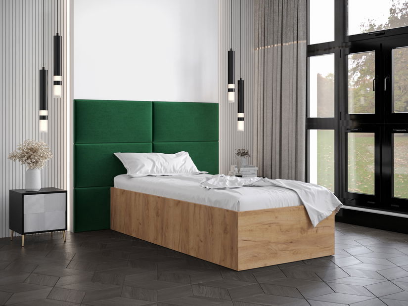 Jednolůžková postel s čalouněným čelem 90 cm Brittany 2 (dub craft zlatý + zelená) (s roštem)