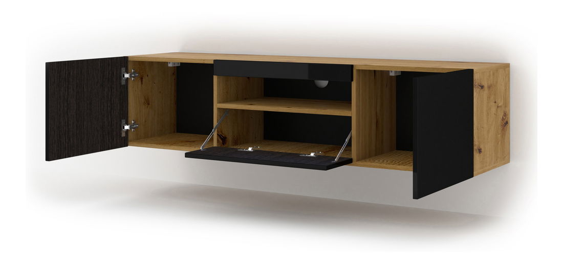 TV stolek/skříňka Aurora (dub artisan + černá) (LED)
