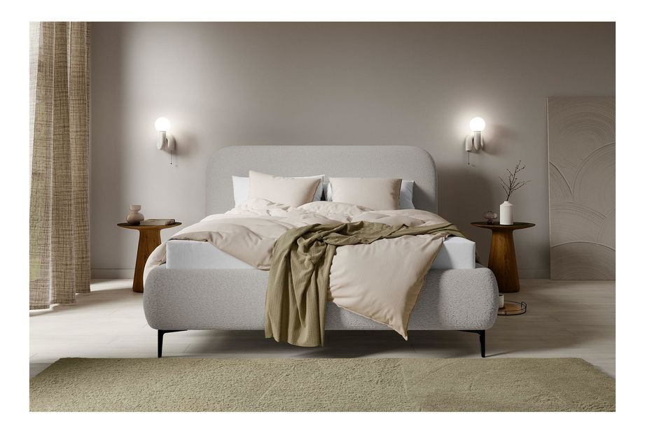 Manželská postel 160 cm Mononoke 160 (s roštem) (světlobéžová + černá)