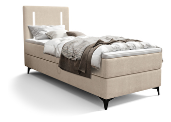 Jednolůžková postel 90 cm Ortega Bonell (béžová) (s roštem, s úl. prostorem) (s LED osvětlením)