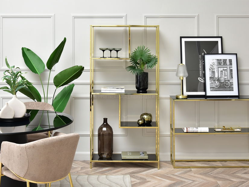 Regál Crips (černý mramor + zlatá)