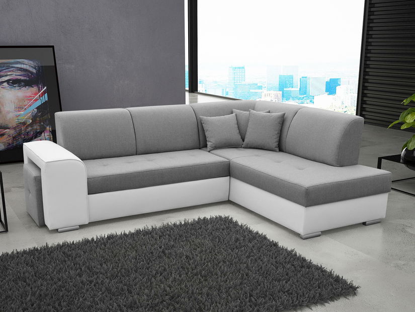 Rohová sedací souprava Kalmia (šedá + bílá) (P)