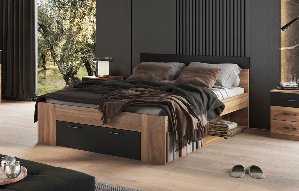 Manželská postel 160 cm Benson MW91 (dub mauvella + černá)