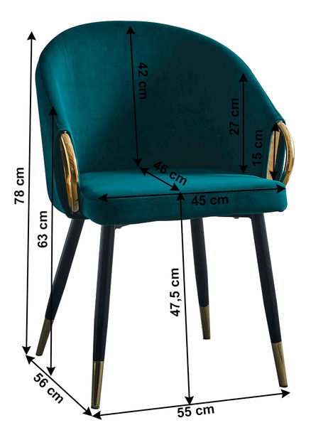 Designové křeslo Hafnon (smaragdová + zlatý chrom)