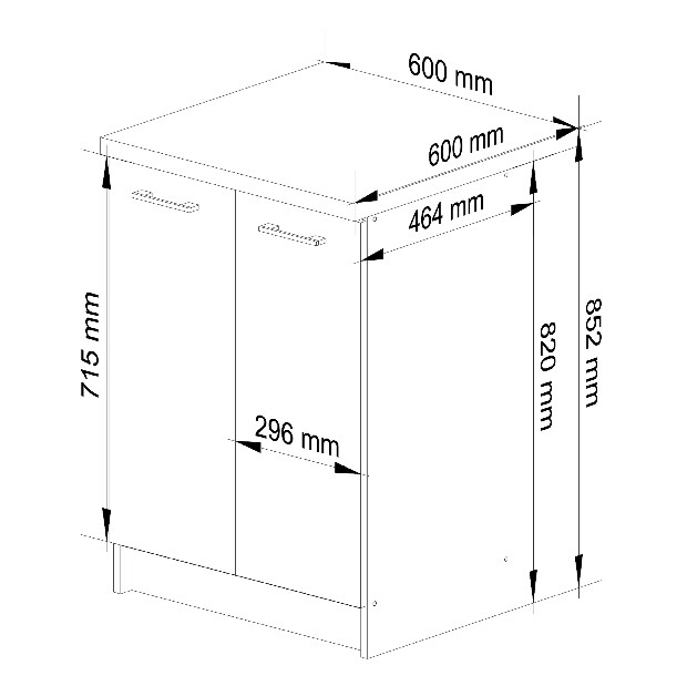 Dolní kuchyňská skříňka Ozara S60 2D (bílá + černý lesk) *bazar