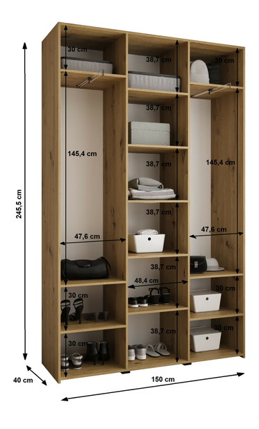 Šatní skříň 150 cm Carmela 40-1 (bílá + černá)