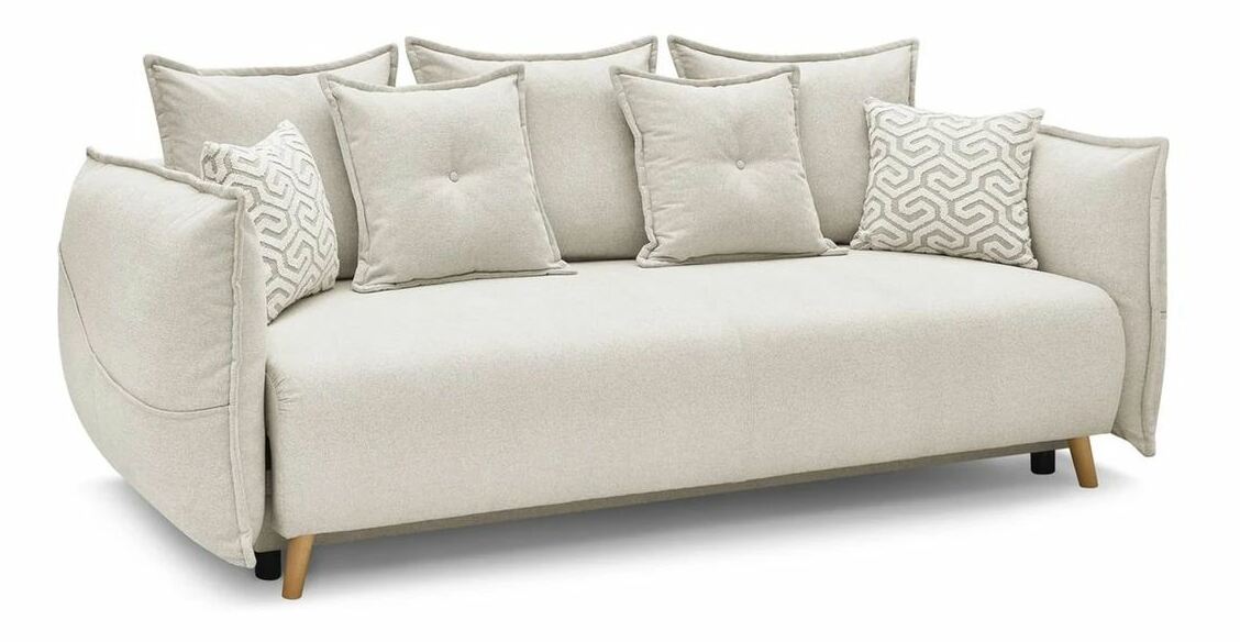 Rozkládací pohovka Puffyna (krémová) (s úl. prostorem)