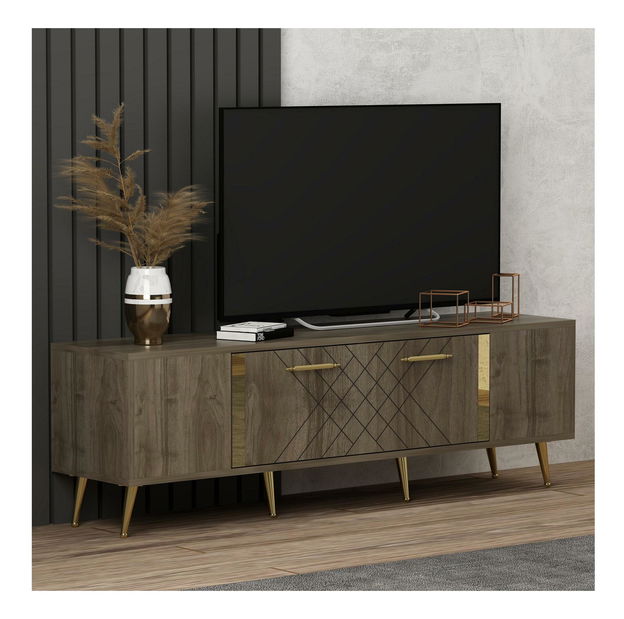 TV stolek/skříňka Tunini (ořech + zlatá)