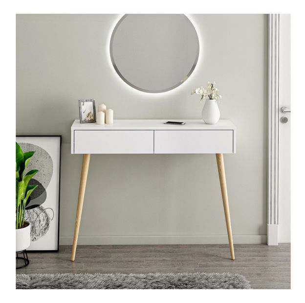 Toaletní stolek Lizitta (bílá + dřevo)