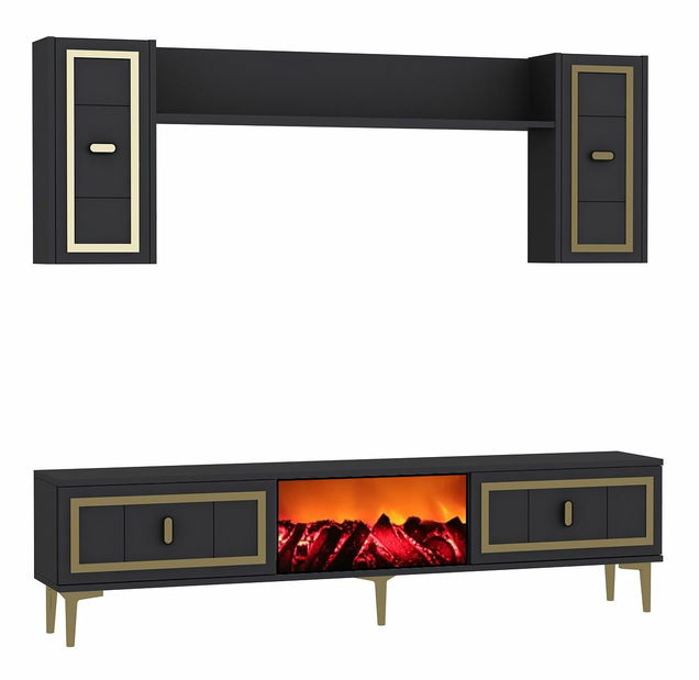 Obývací stěna s krbem Wendy (bílá + stříbrná)