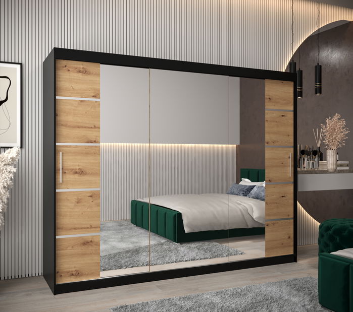 Šatní skříň 250 cm Verika 4 250 (černá + dub artisan)