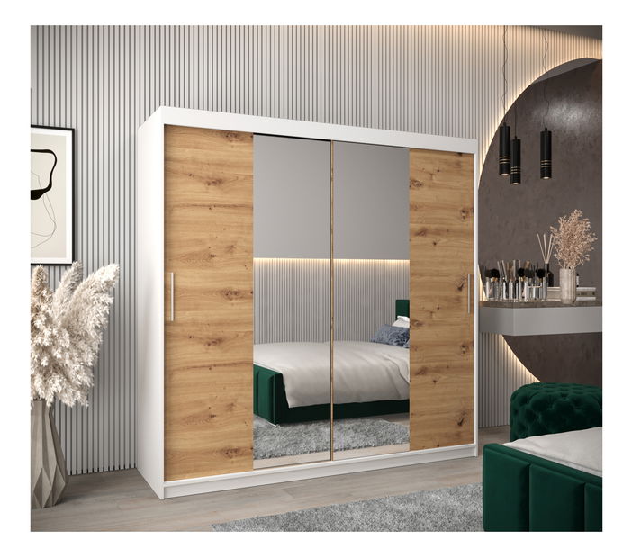 Šatní skříň 200 cm Toki 1 (Bílá matná + Dub artisan)