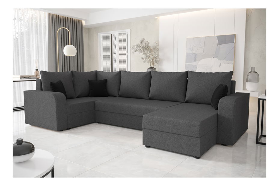 Rohová sedačka ve tvaru U Harmony Long (černá + tmavě šedá) (L)