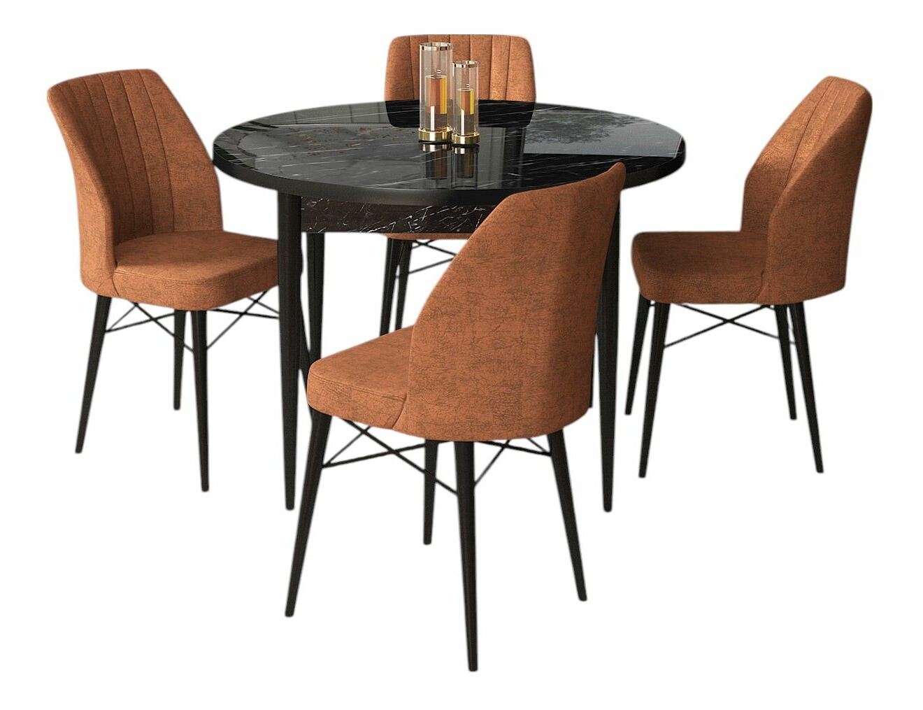 Jídelní set Roxie (mramor černý + cihlová) (pro 4 osoby)