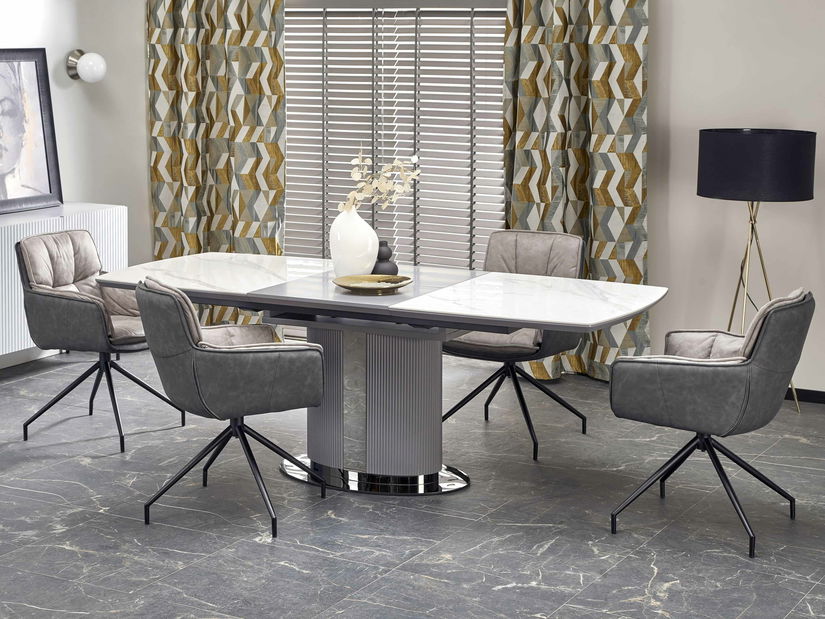 Rozkládací jídelní stůl 160-220 cm Dara (mramor bílý + černá + šedá) (pro 6 8 osob)
