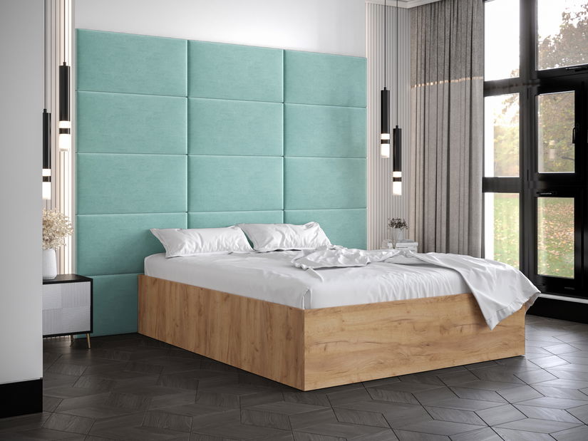 Manželská postel s čalouněným čelem 160 cm Brittany 1 (dub craft zlatý + mátová) (s roštem)