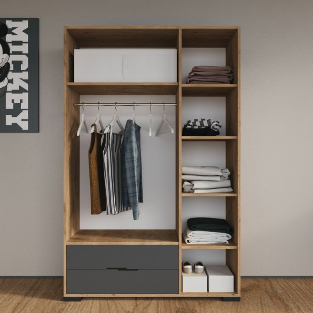 Šatní skříň Roya (dub + antracit)