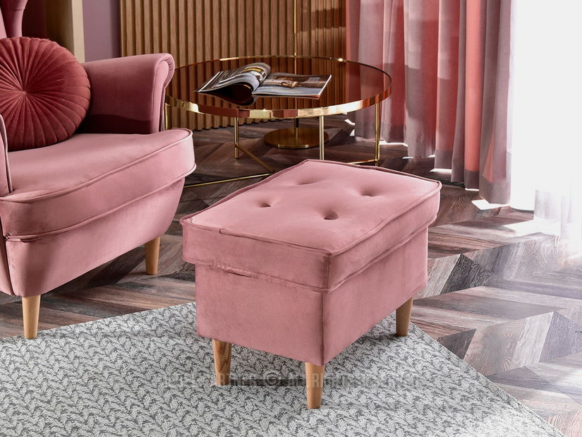 Křeslo ušák Margis (pastelová růžová + ořech)