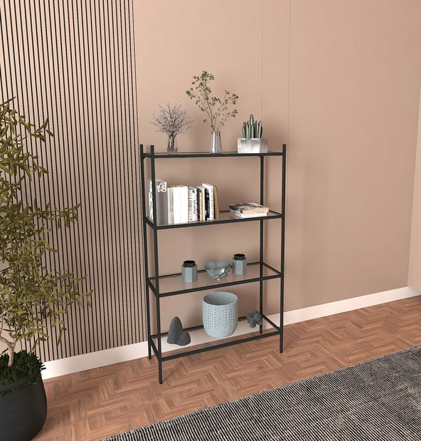 Regál Mortha (černá + sklo)