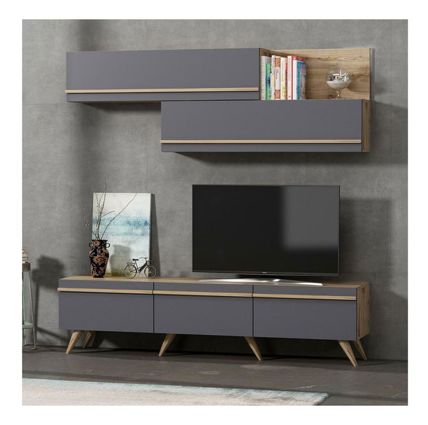 Obývací stěna Amstel (antracit + ořech)