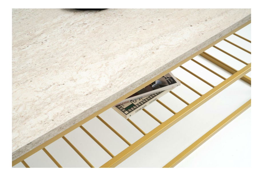 Konferenční stolek Asida (zlatá + mramor světlý)