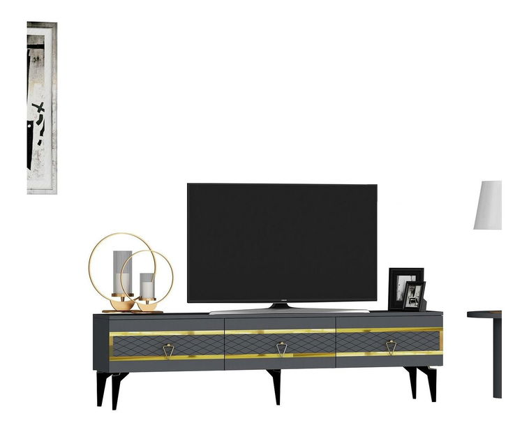 TV stolek/skříňka Vadiki 2 (antracit + zlatá)