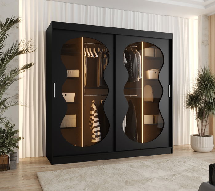 Šatní skříň 200 cm Boomer 3 (černá) (s osvětlením)