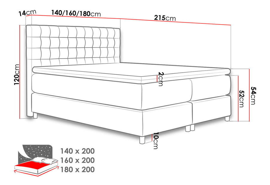 Manželská postel 180 cm Kurtis (šedomodrá)