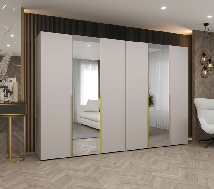 Šatní skříň 300 cm Alice 2 (kašmír + zlatá)