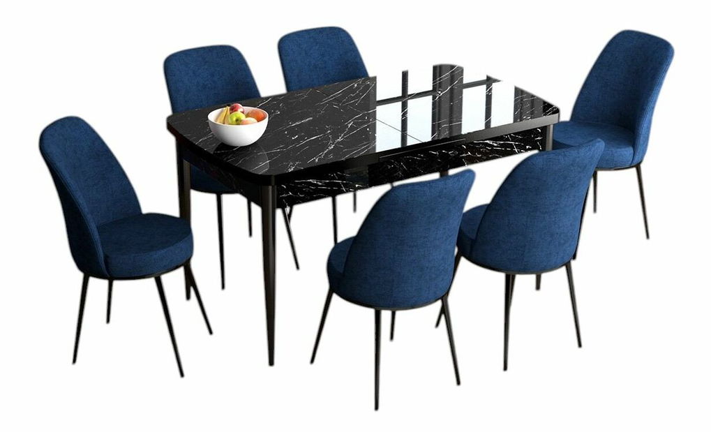 Jídelní set Hana (mramor černý + černá) (pro 6 osob)