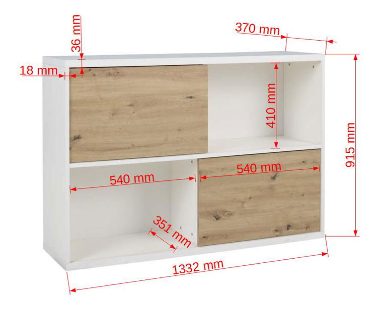 Regál Kaela D (bílá + dub artisan)