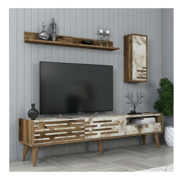 Obývací stěna Tonase (ořech + bílá + mramor)