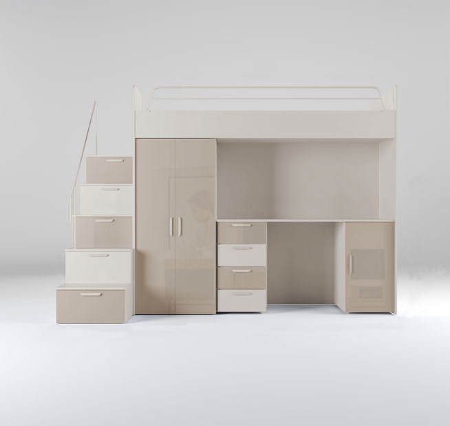 Dětská postel Ruby IV S (kašmír + lesk béžový) (s rošty)