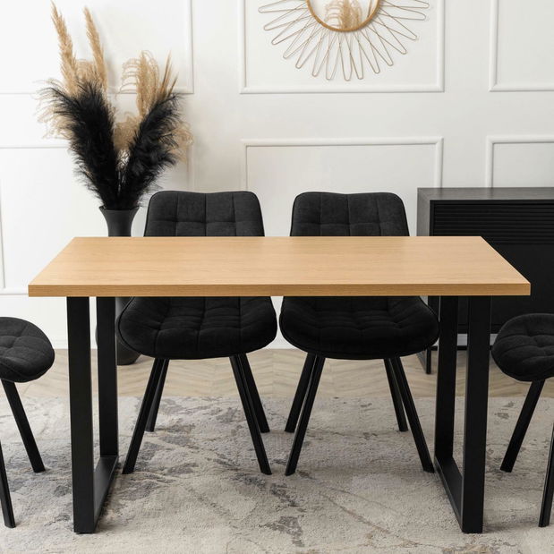 Jídelní stůl Gravamenes (dub zlatý + černá) (pro 6 osob)