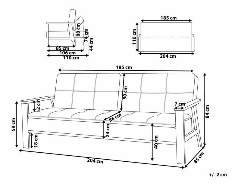 Pohovka dvousedačka Turku (šedá)